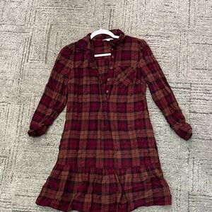Time and Tru Plaid Dress in Red and Brown